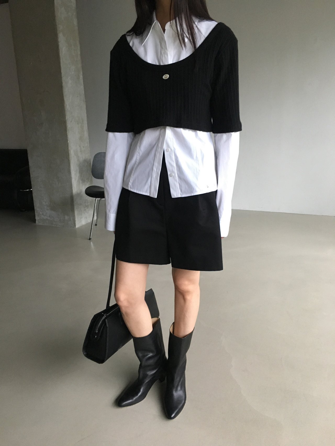 24FW breathe 브리드 도미노티 루즈핏 유넥 너트 레이어드 골지 크롭 반팔 티셔츠 : 르메인 lemain