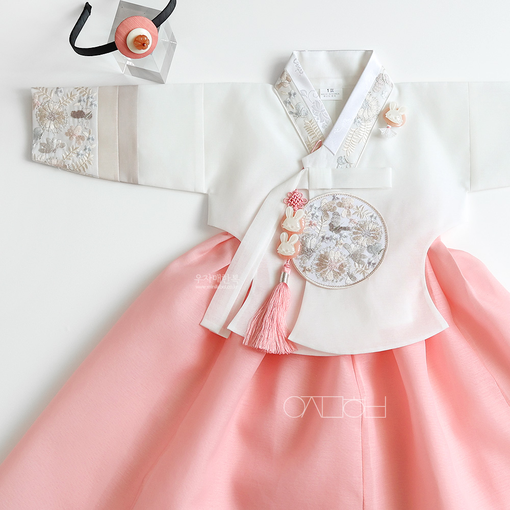 채원 깃수당의 화이트 키즈 여아한복 : 우자매한복