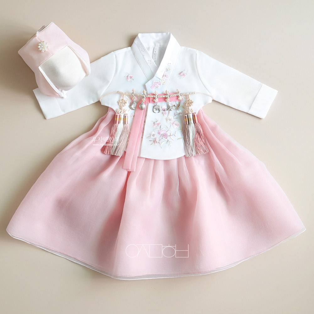 수아 목련 자수 핑크 여아한복 전통 키즈 : 우자매한복