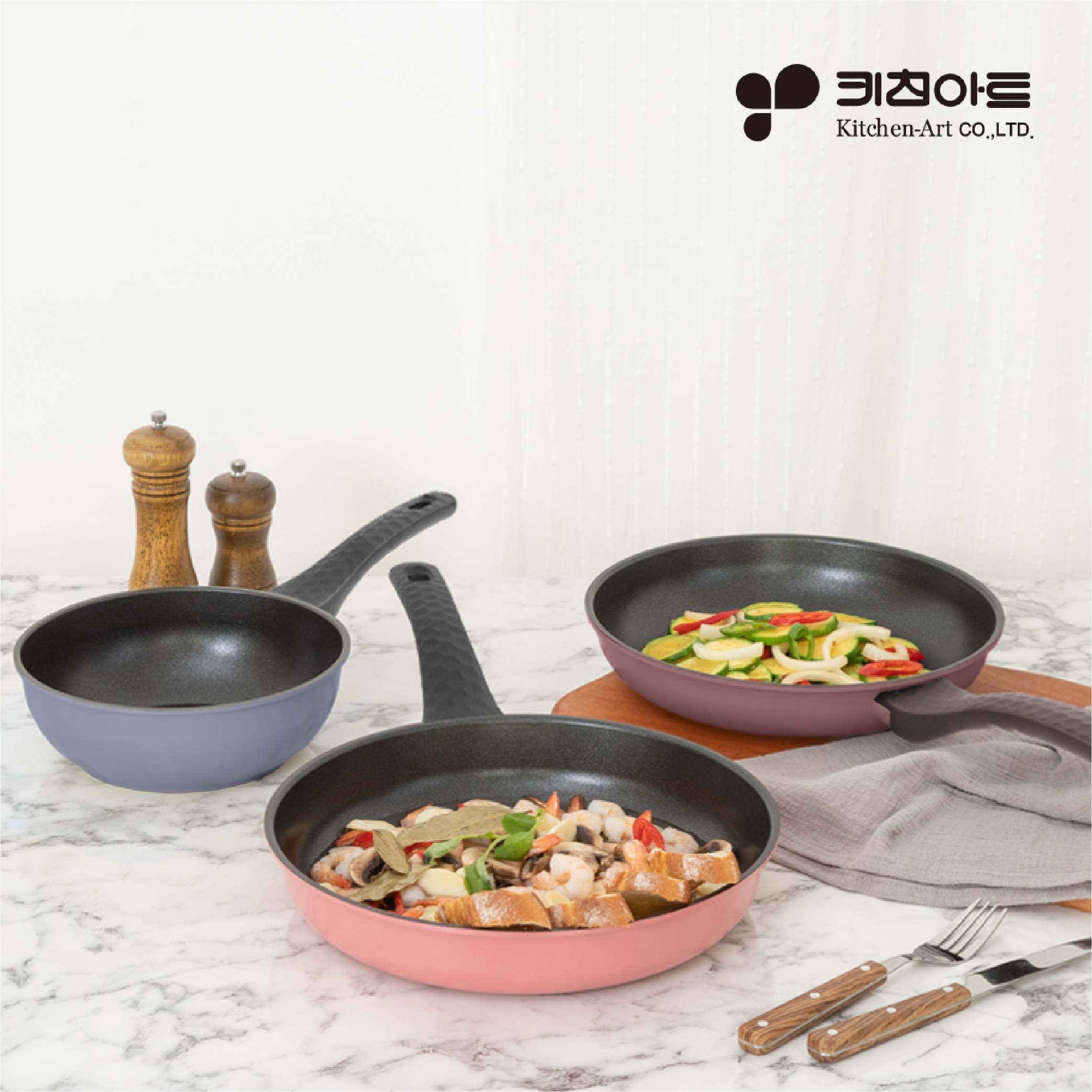 키친아트 1+1 심플리 프라이팬 궁중팬 그릴팬 파티웍 내 맘대로 골라담기 (20cm-30cm) : 에코스타