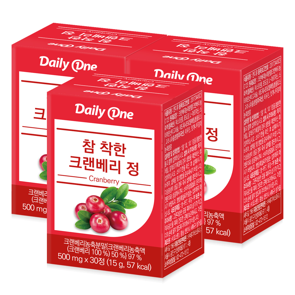 데일리원 참 착한 크랜베리 정 요로건강 여성 영양제 500mg X 30정 3통 : 데일리원