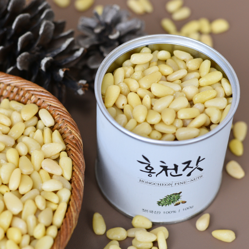 홍천잣 선물세트 백잣 황잣 견과류 홍천농산 국산잣 (100g X5캔) : 홍천잣농산