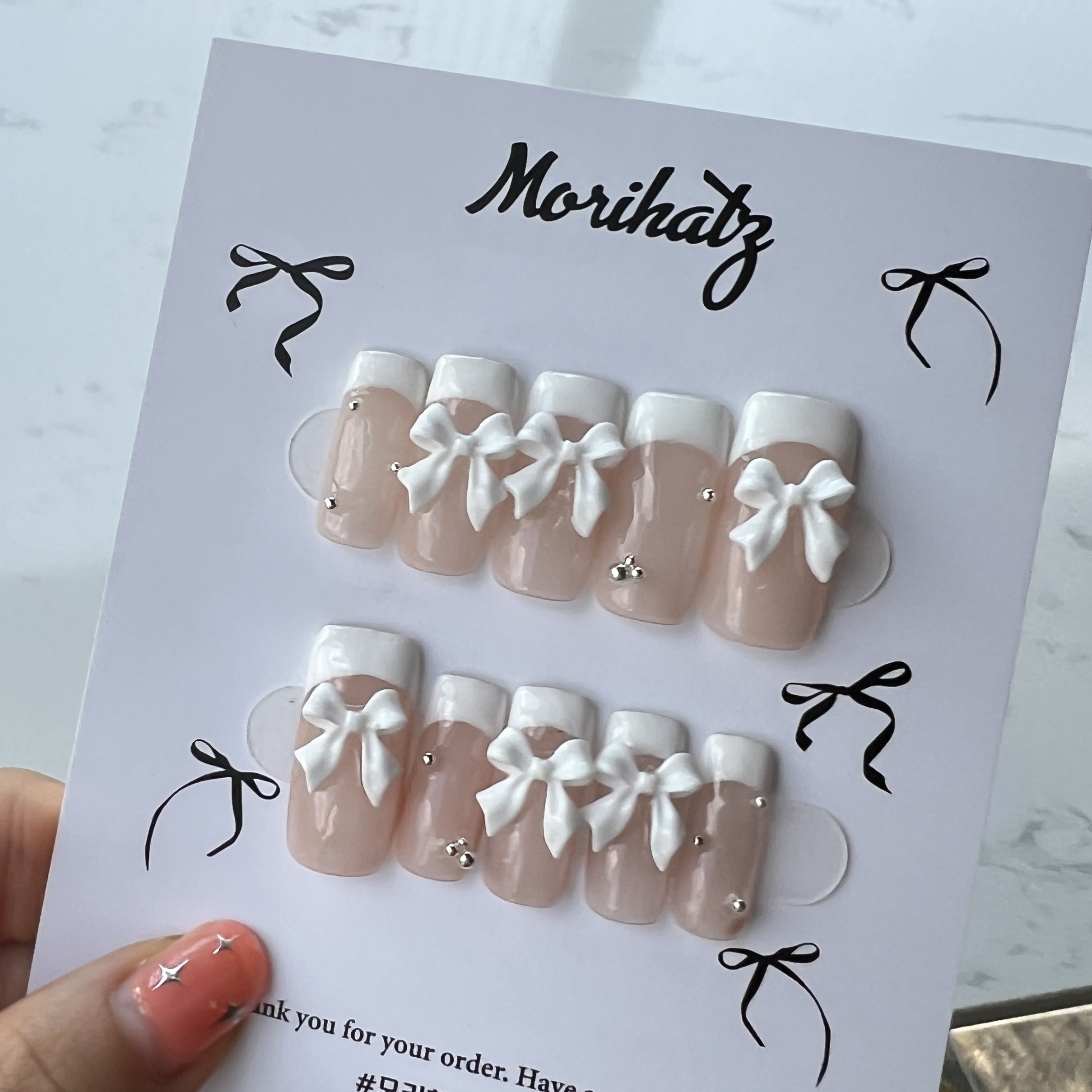 화이트 프렌치 리본 수제네일팁 : MORIHATZ 모리하츠
