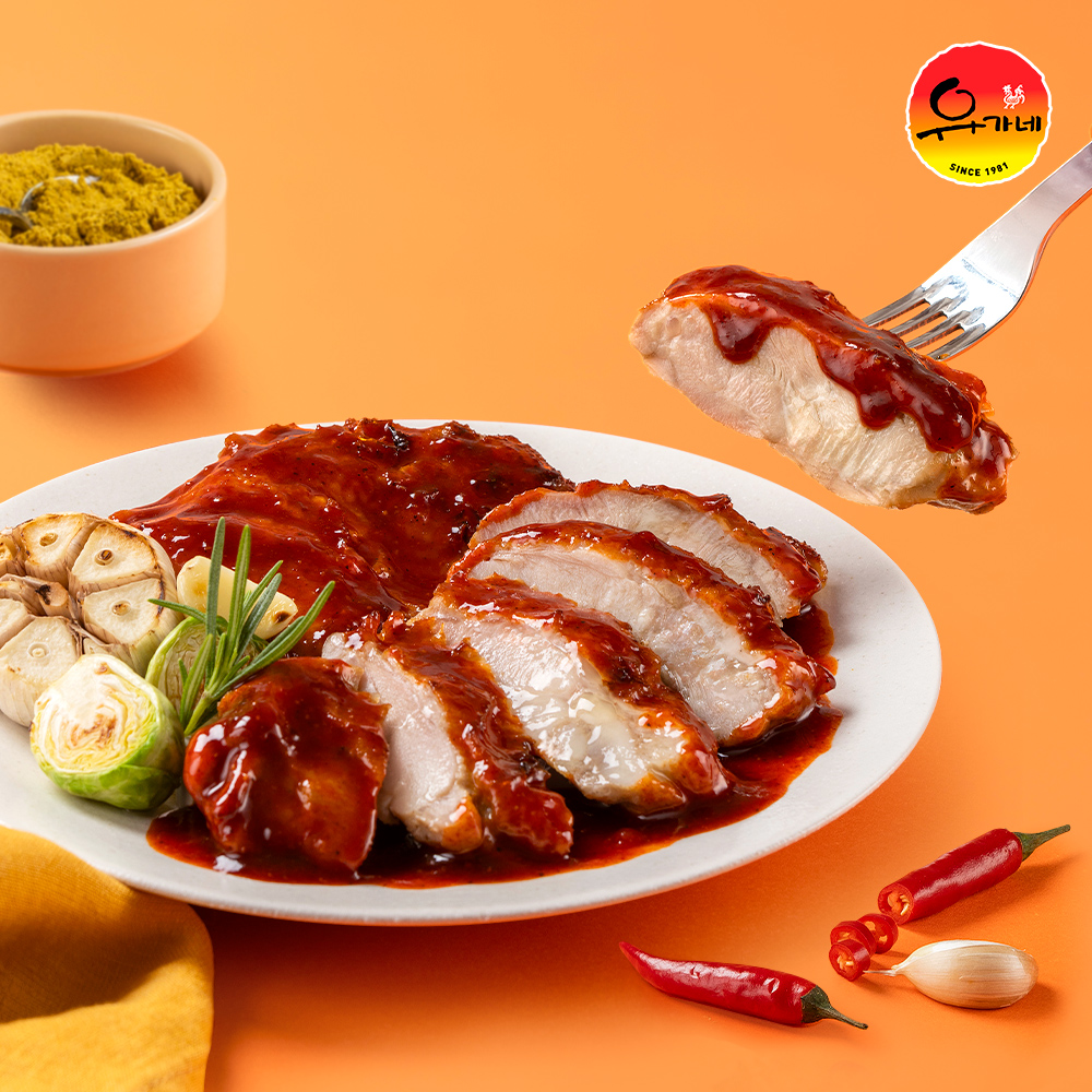 꾸운 닭다리살 4종 20팩 (오리지널, 닭갈비, 찜닭, 칠리) 다이어트 식단 헬스 소스 양념 닭가슴살 직화구이 닭다리살 : 유가네