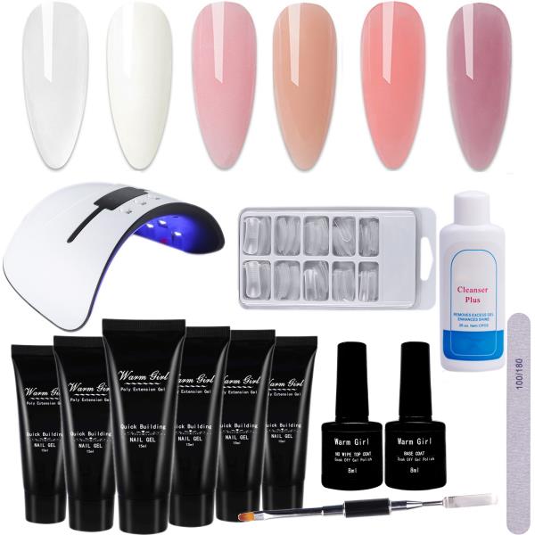 따뜻한 소녀 폴리 네일 젤 36w LED 램프 스타터 키트 Pro 클리어 화이트 핑크 확장 올인원 1 빌더 매니큐어 : 차이나는직구 요기