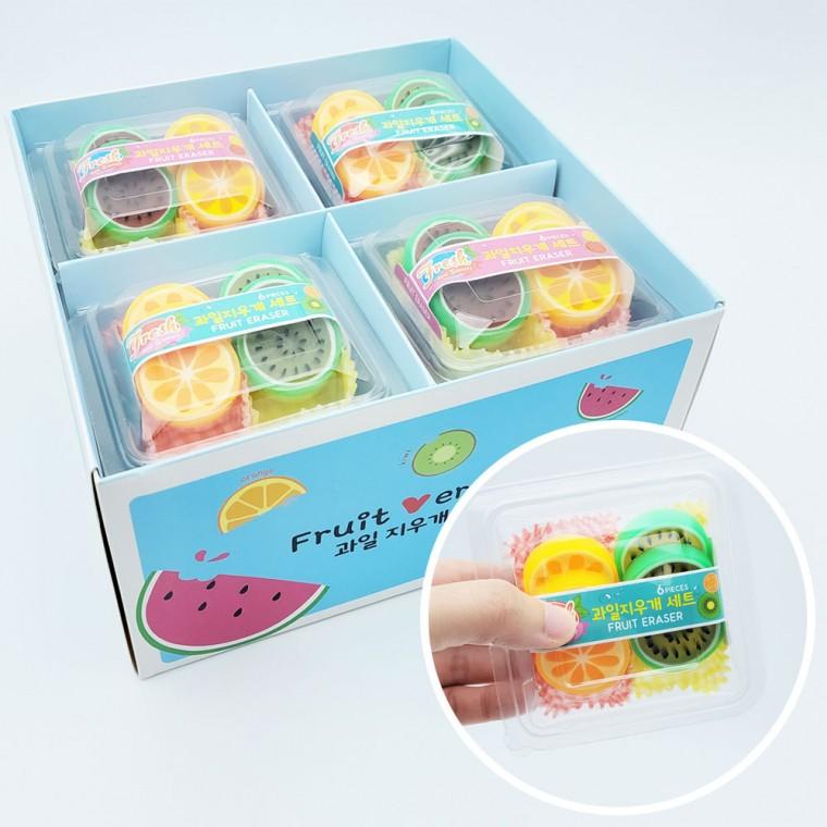 1500 에리트 과일지우개 세트(6PCS) 12개입 1박스-과일모양 미니 지우개  예쁜지우개 문구선물 : 에스와이 글로벌