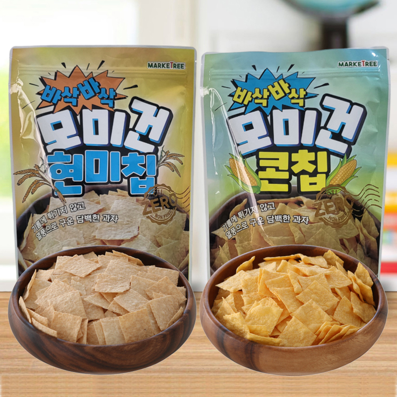기름에 튀기지 않고 열풍 로스팅으로 만든 건강 비건 스넥 현미칩 콘칩 100g X 4봉 : 지브로와