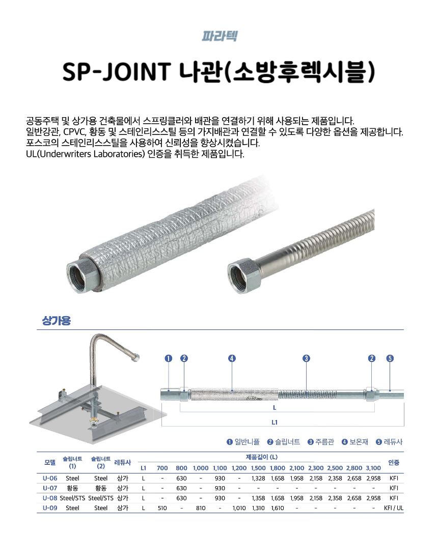 소방후렉시블 나관 주거/상가 자바라 : 소방 배관 밸브 자재 총판