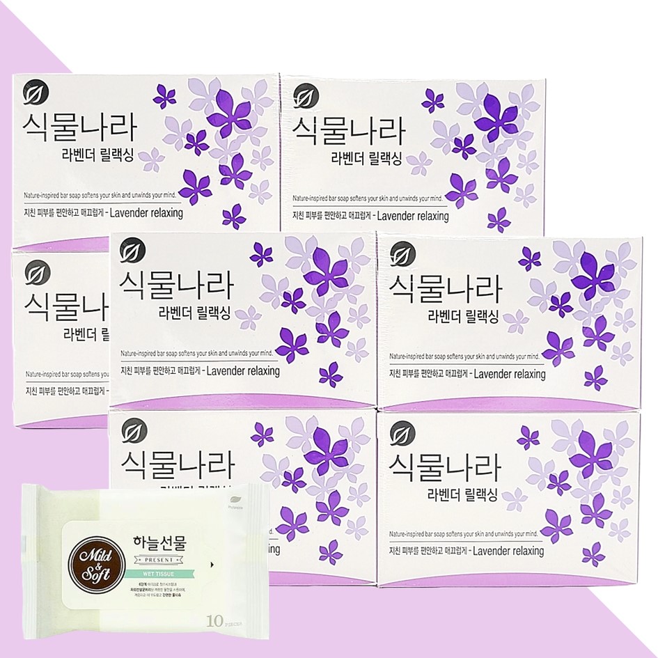 식물나라 라벤더 릴랙싱 비누 4개입 2개(+하늘선물 물티슈 10매) : 미미하우스코리아