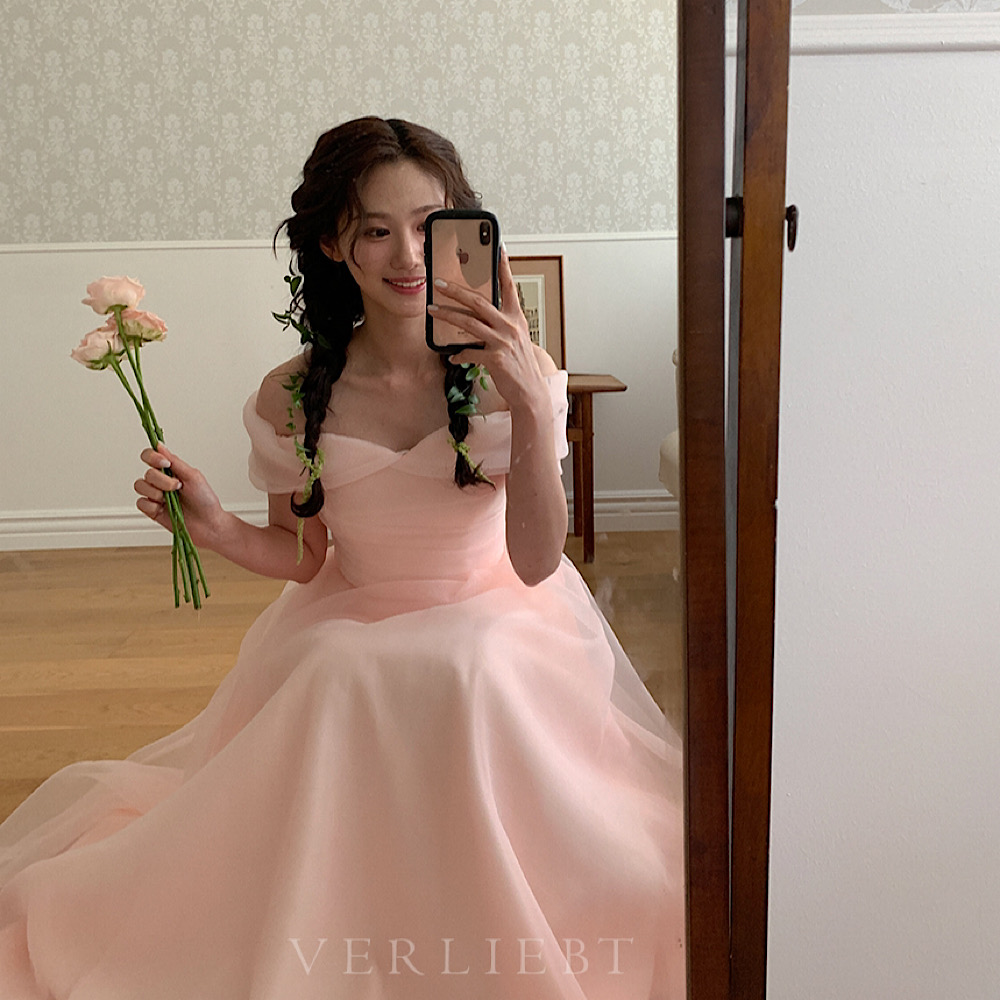 (대여) 핑크 브렛 지지미 오간자실크 셀프웨딩 드레스 피로연 2부 돌잔치 : 페어립트- VERLIEBT