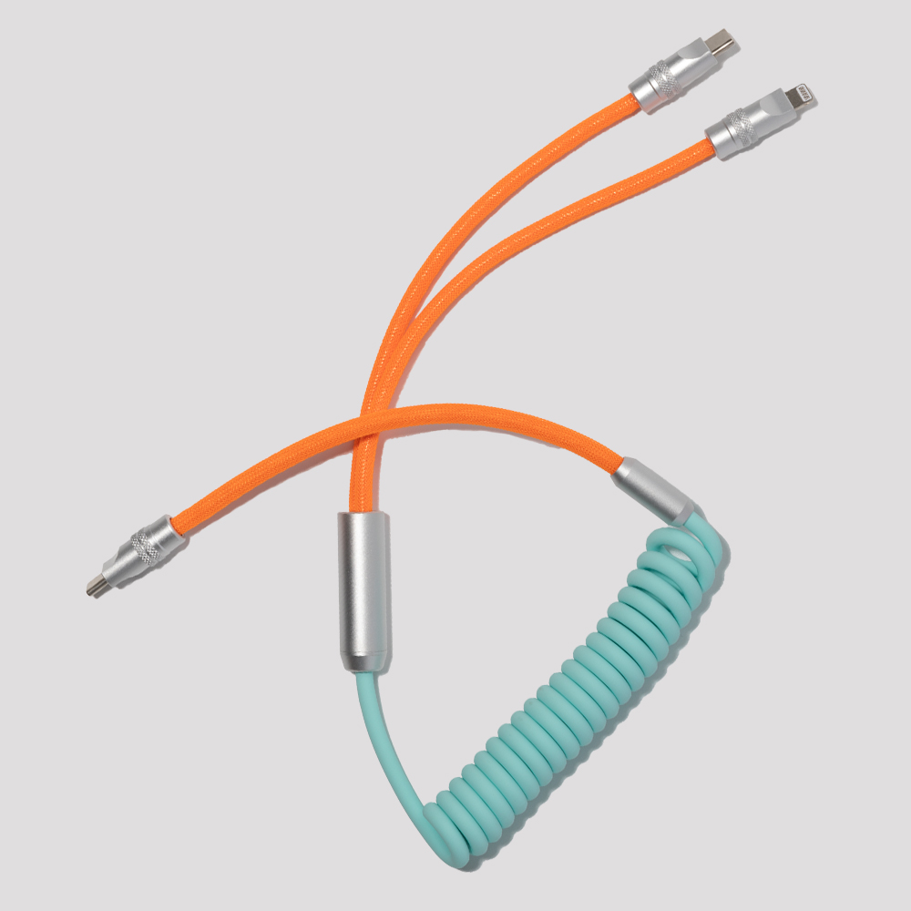 2in1 충전케이블 OFC 고속충전 컬러풀 항공케이블 타입C 라이트닝8핀 USB : Hexmon