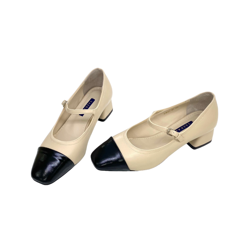 세라 PA23P401P 02 여성 정장 구두 배색 발편한 메리제인 4CM 펌프스 블럭 힐 : 세정아울렛 SAERA