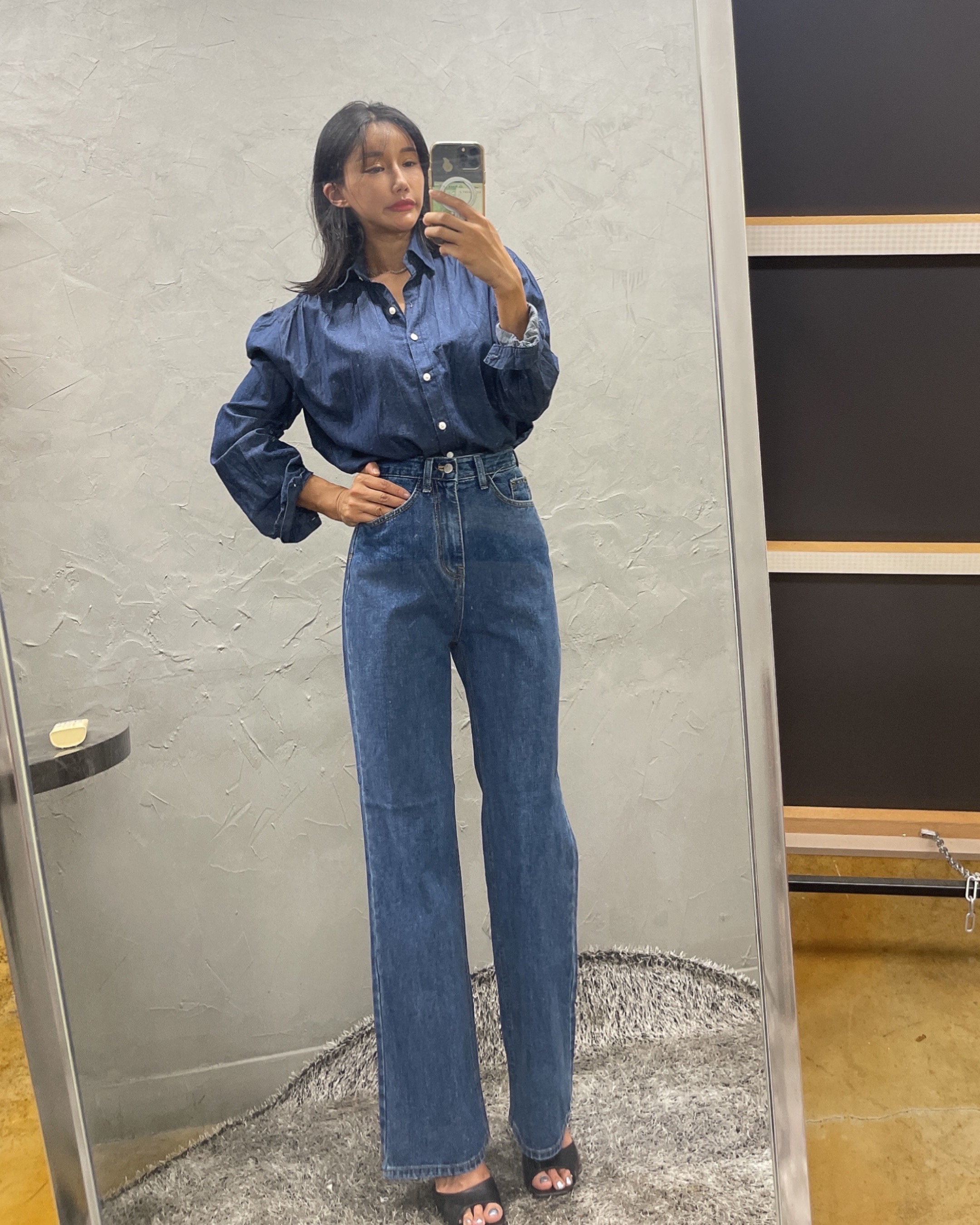 팬츠맛집 심플 일자 와이드 진청 데님 청 팬츠 : 러브미코