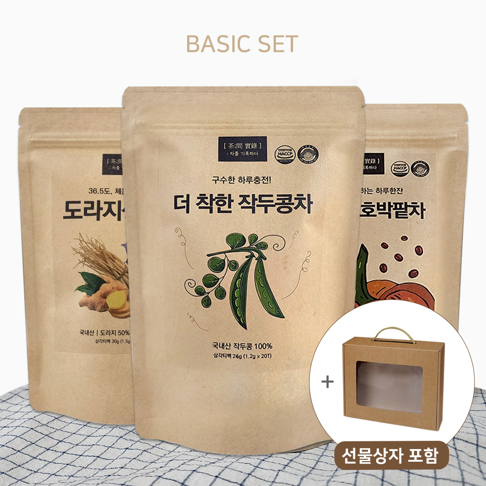 착한농부 베이직 선물세트 3종 더착한 작두콩차 호박팥차 도라지 생강차 삼각티백 : 유앤티커머스