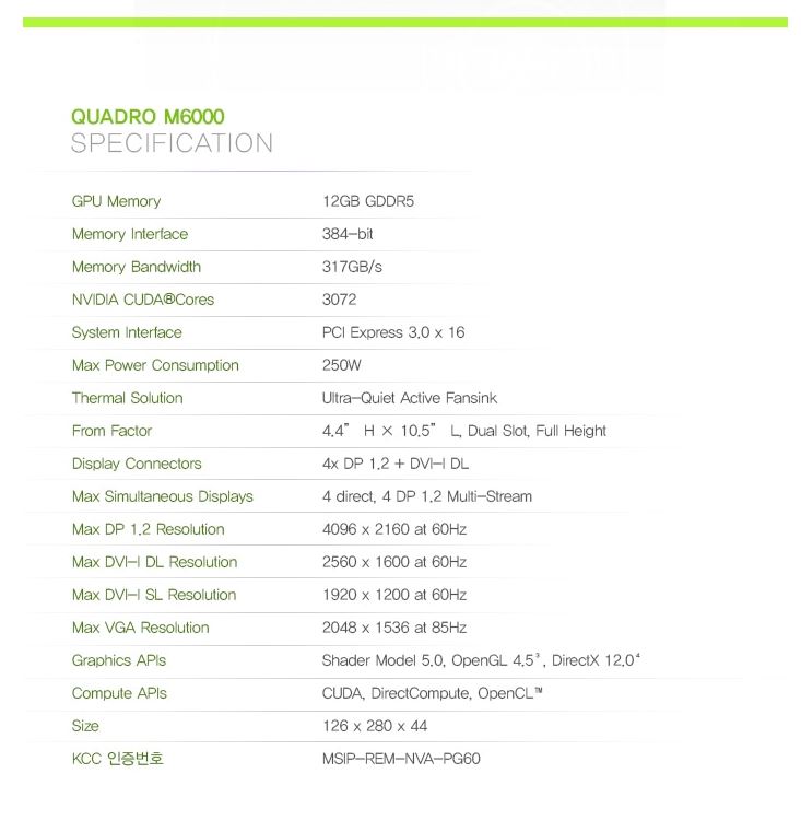NVIDIA 쿼드로 M6000 D5 12GB(중고) : 피씨킹
