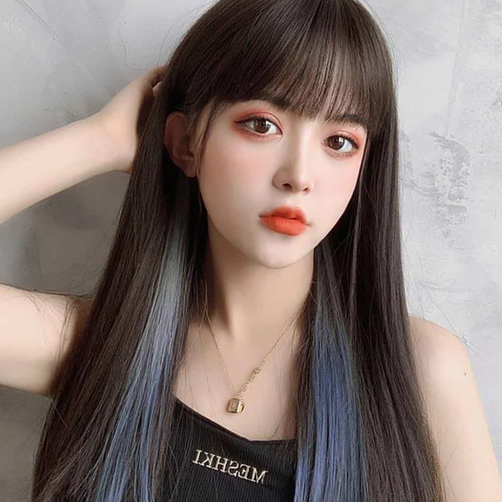판다디자인몰 컬러 브릿지 헤어피스 6p세트 애쉬블루 컬러 헤어 : 판다디자인몰
