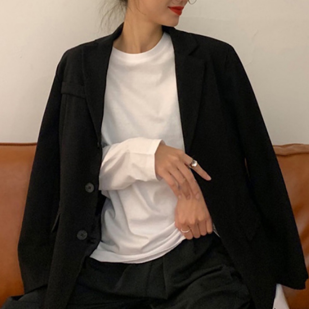 여성 베이직 루즈핏 무지 긴팔 티셔츠 : 제이엔엘뷰