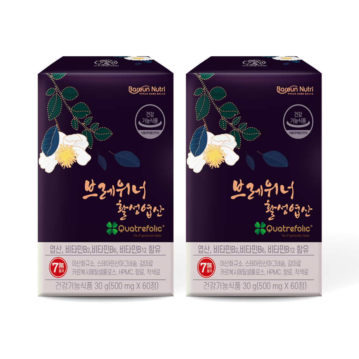브레위너 활성 엽산 1000 무첨가물 임신준비 초기 임산부 영양제 60정, 2개 : 바른뉴트리