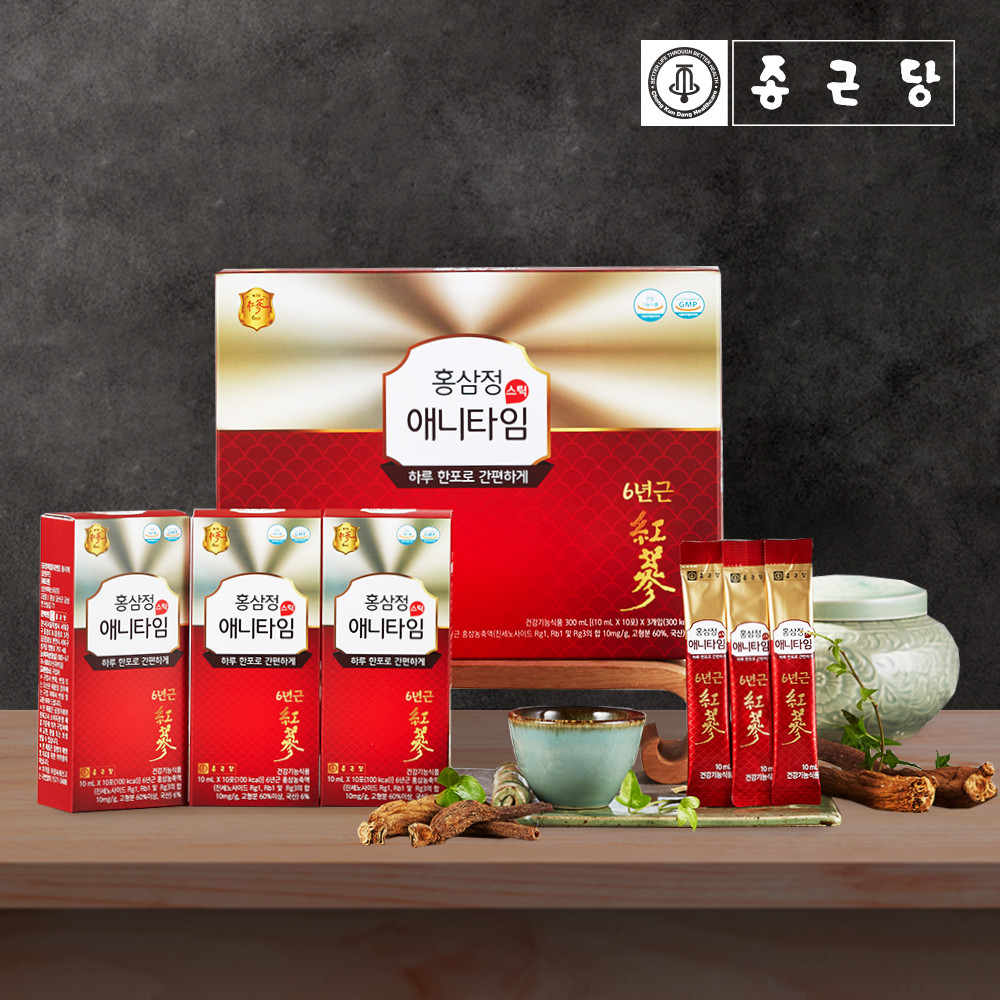 종근당 6년근 녹용 홍삼정 애니타임 스틱 30포 1세트 진세노사이드 농축 진액 엑기스 효능 : 메디트리 공식 스토어