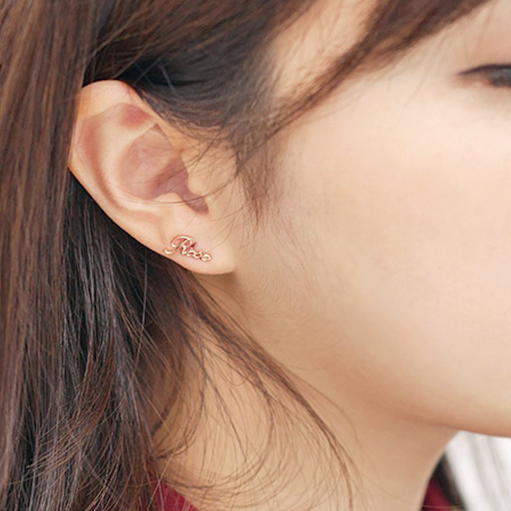14K 18K 장미 레터링 큐빅 언발런스 로즈 금귀걸이 : 하와이오아