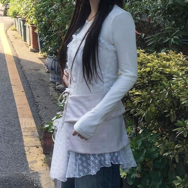 투피스셋업 뷔스티에세트 롱스커트투피스 플라워 레이스 레이어드 원피스셋업 (2 color) : 키이프