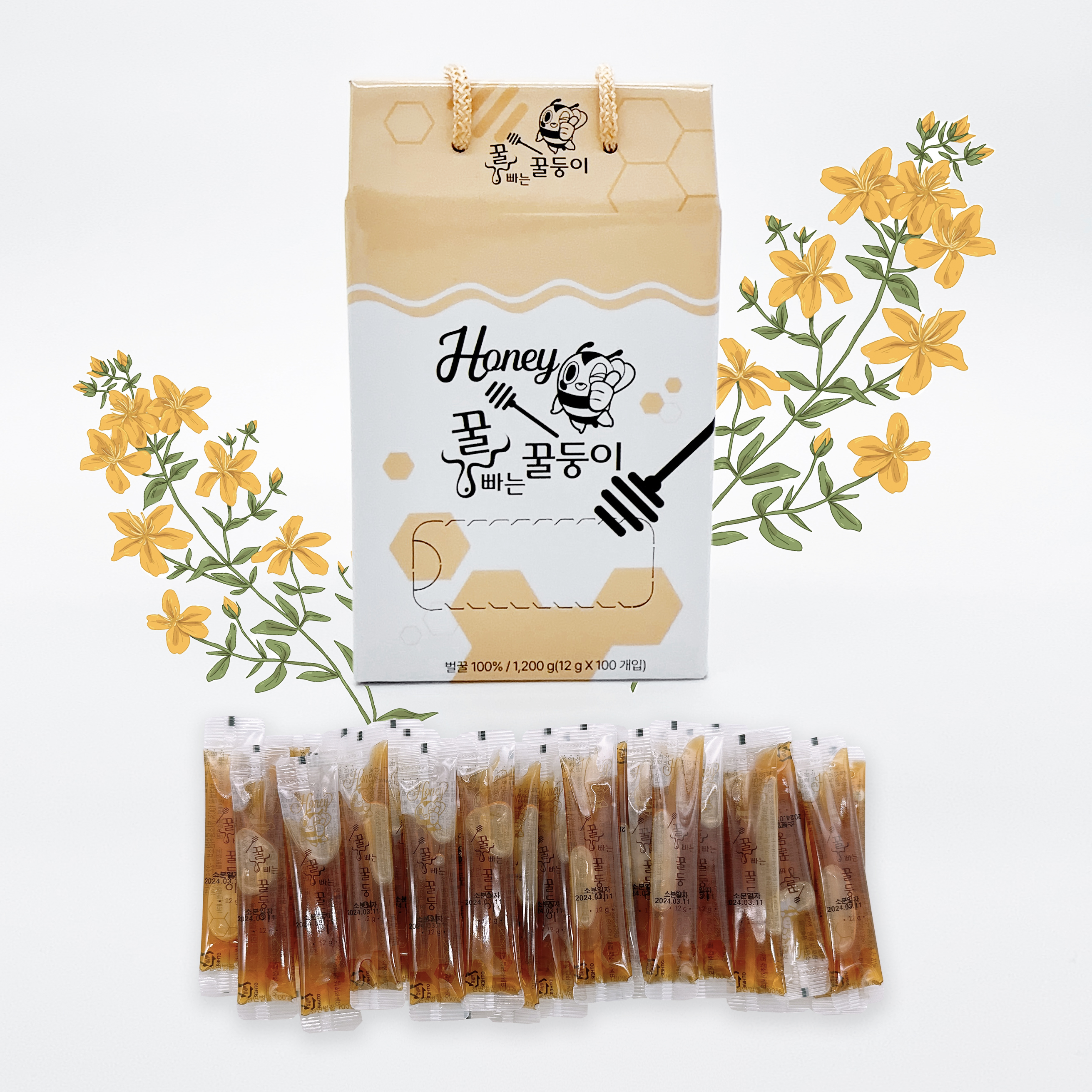 자연벌꿀100% 프리미엄 야생화꿀스틱 12g x 100포/30포 선물용 답례품 : 꿀송이팜