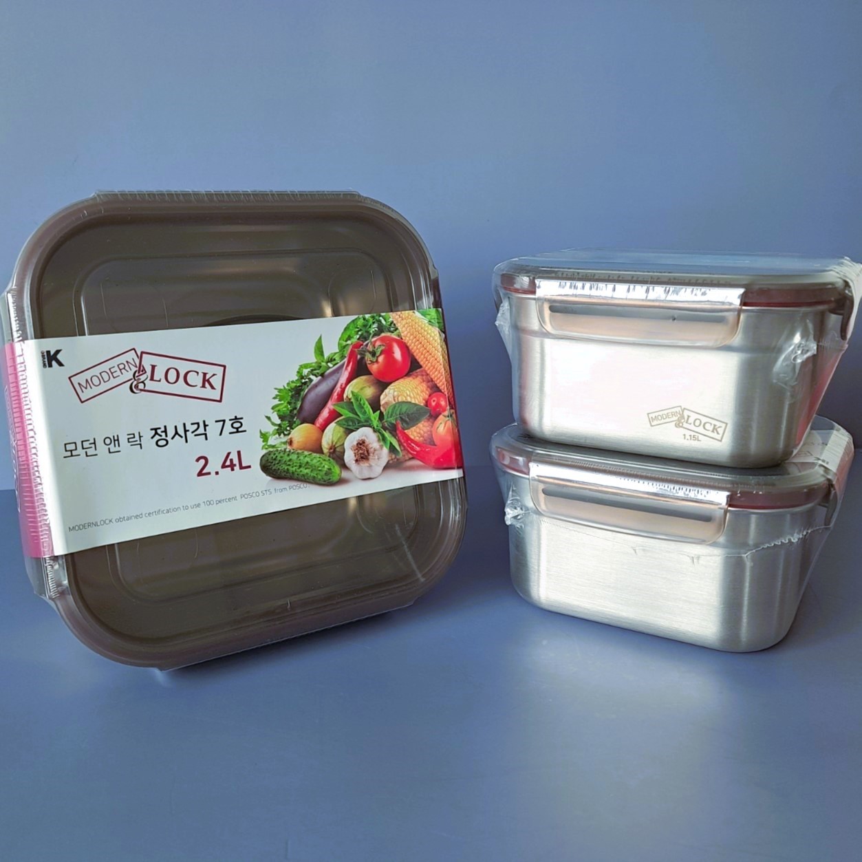 [한일기물] 스텐 밀폐용기 정사각 3개 세트 : 온다용운시장협동조합