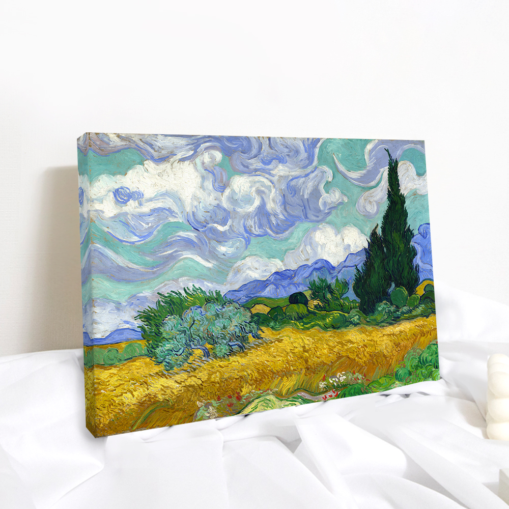 명화 거실 캔버스 액자 가로형 그림 01 고흐 삼나무가 있는 밀밭 가로형 29x21 : 아란아트
