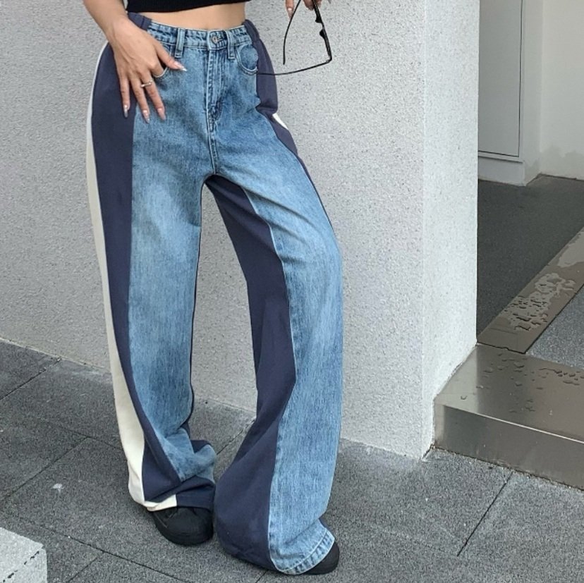 트레이닝 배색 데님 팬츠 밴딩 팬츠 : O sirang
