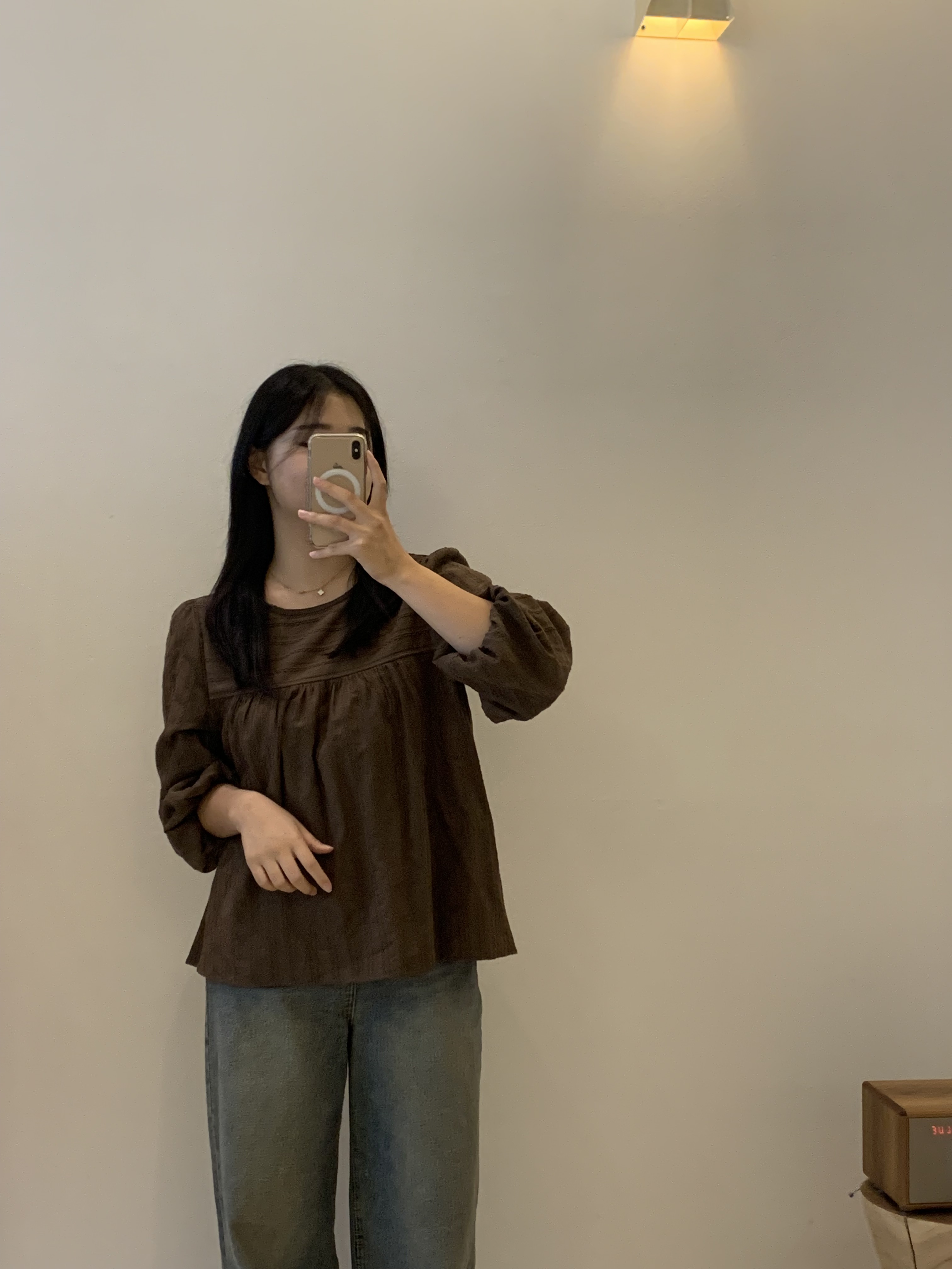 자가드 레이스 루즈핏 퍼프 블라우스 : 비웜