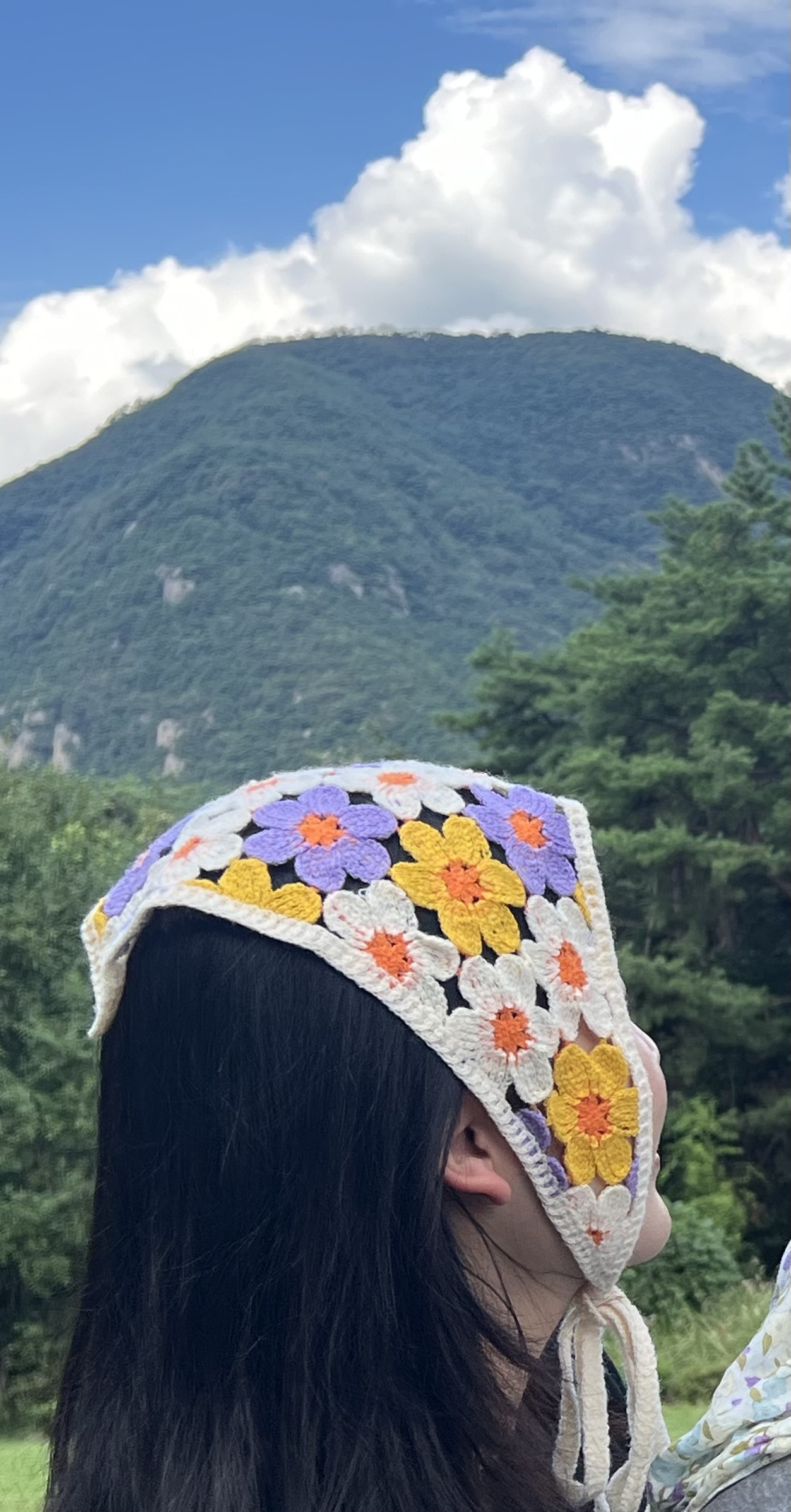 반다나 꽃 헤어밴드 촌캉스룩 자수 두건 삼각 꽃무늬 니트 보넷 귀도리 : 옥이딸