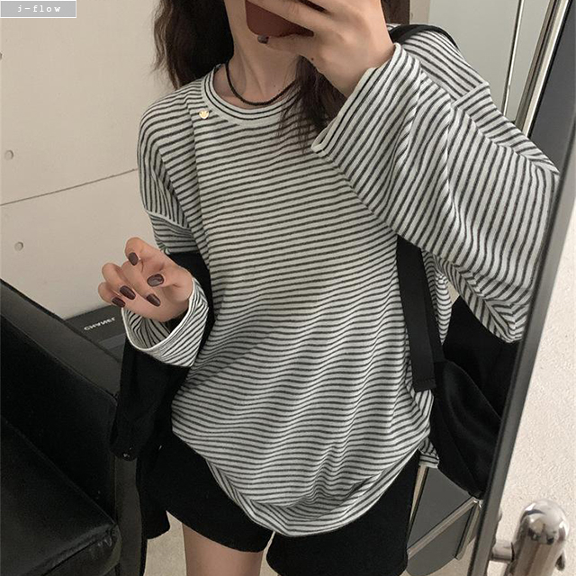 나띠 라운드 스트라이프 오버핏 하프 니트 3col 가을 봄 티셔츠 박시 루즈핏 제이플로우 : 제이플로우