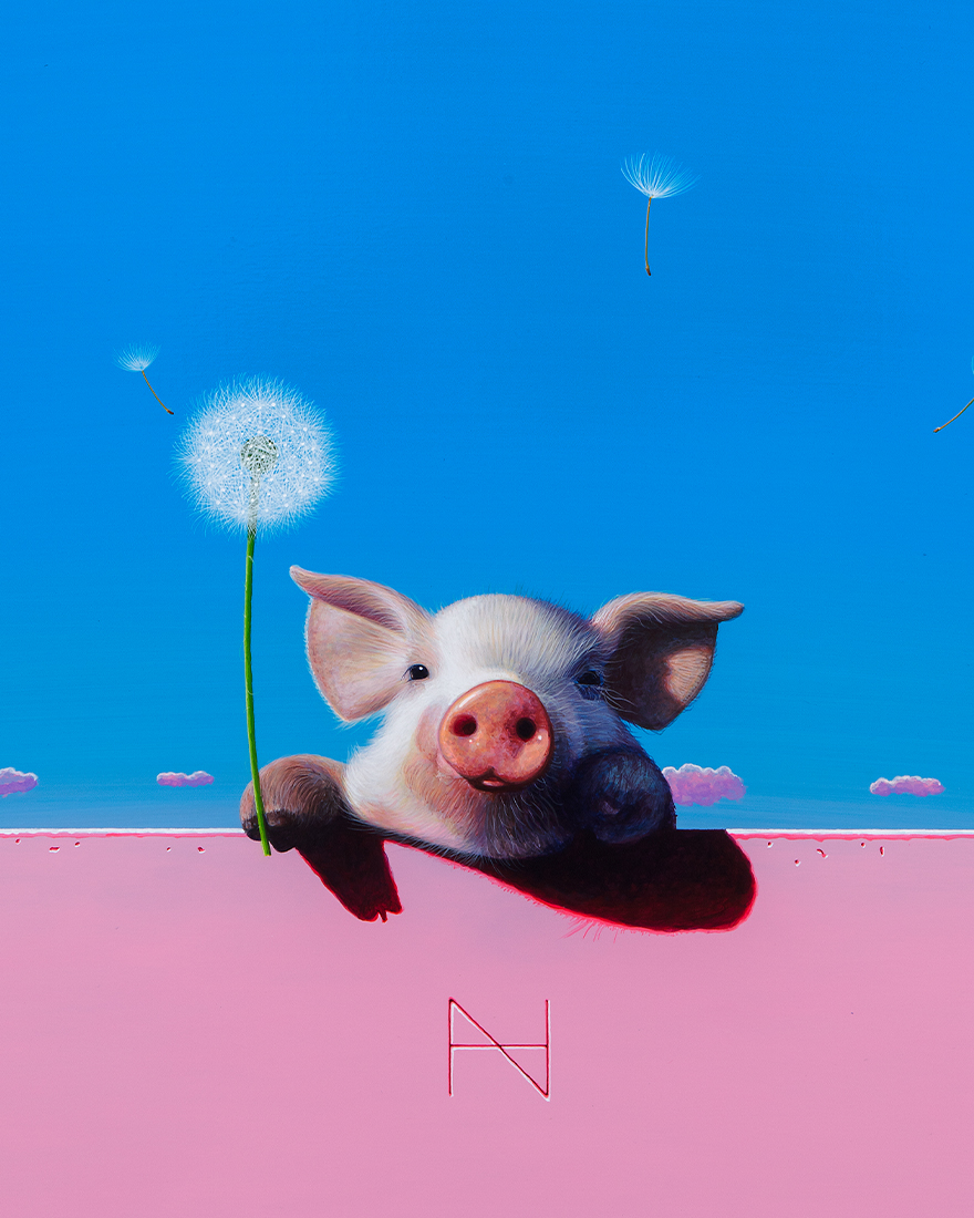 Olivia over the wall (pink heartcloud,gradation sky,pink wall), 송형노 : 프린트베이커리