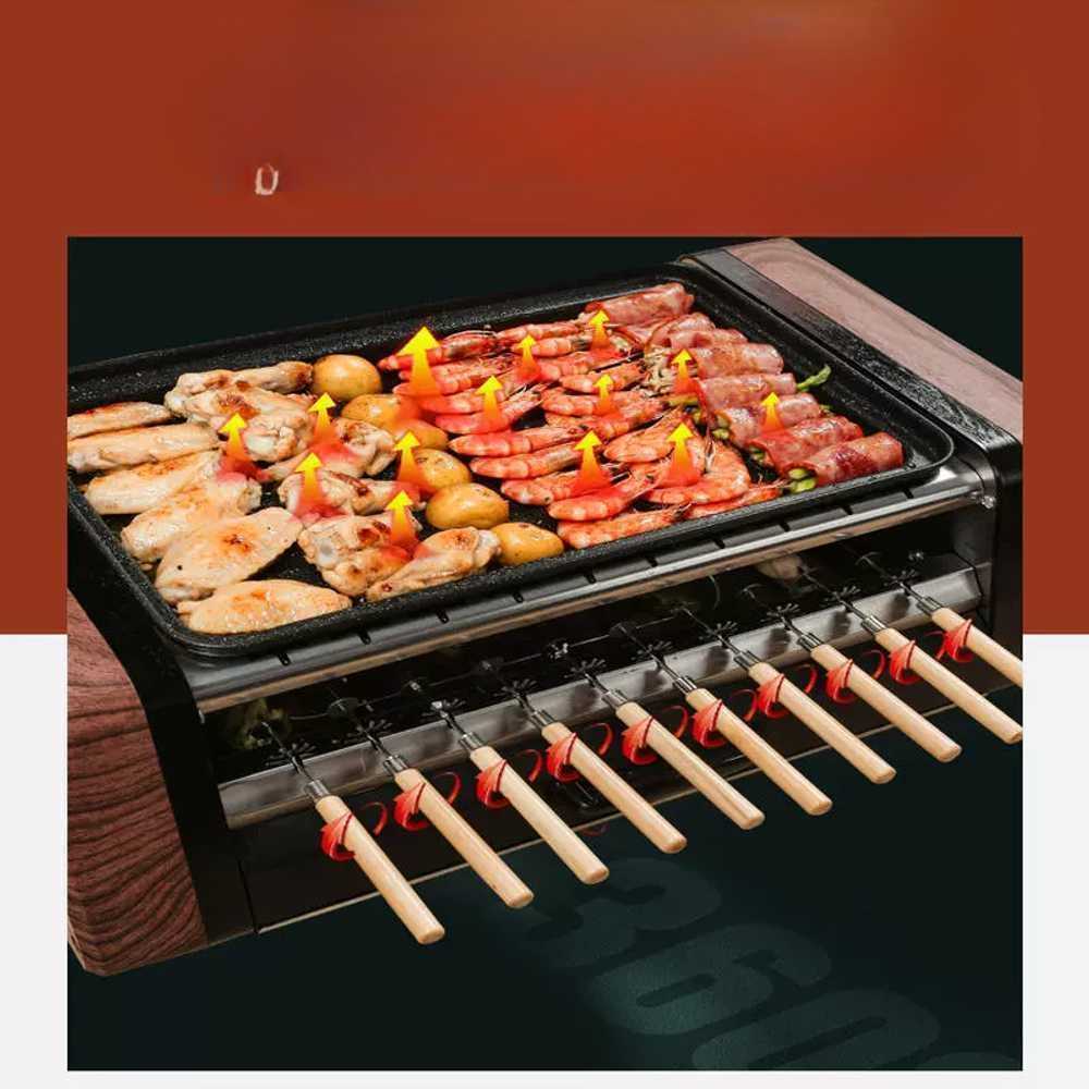 꼬치구이 기계 회전 2단 직화 화로대 구이기 삼겹살 멀티그릴 꼬치 10개와 그릴망 세트 : 미느딩