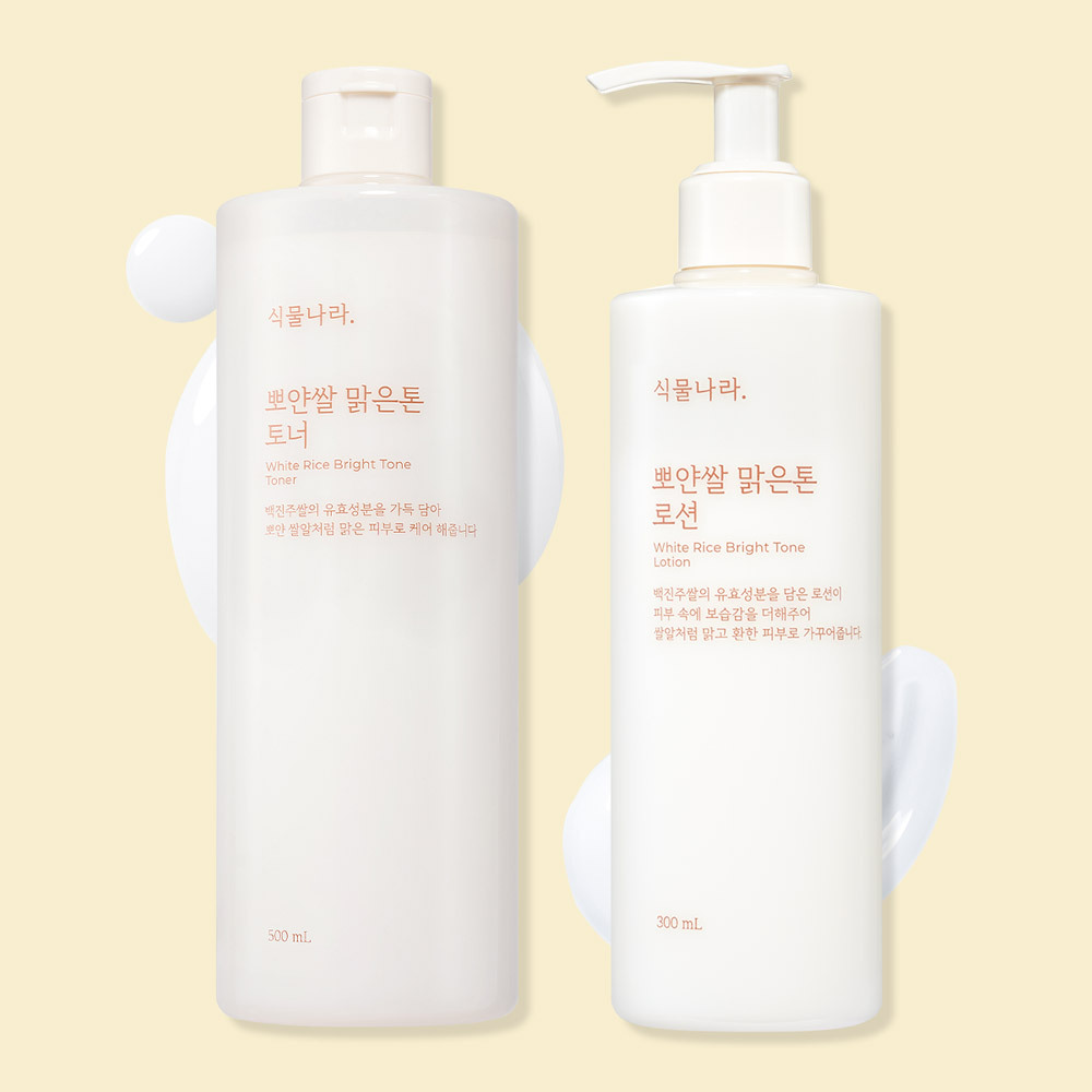 식물나라 뽀얀쌀 맑은톤 토너 500mL + 로션 300mL 2종 세트 : 식물나라