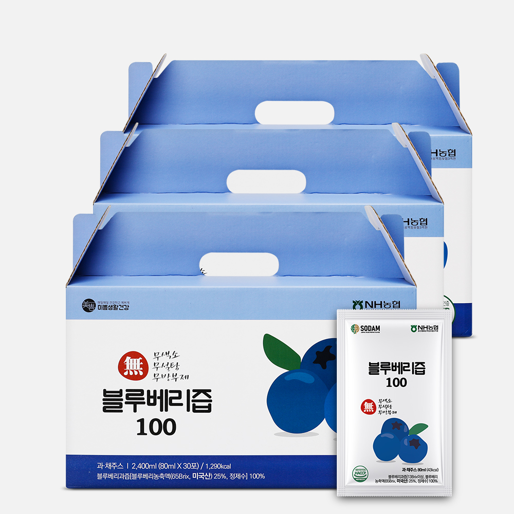 미쁨생활건강 무색소 무설탕 블루베리즙 30포, 3개 : 미쁨생활건강