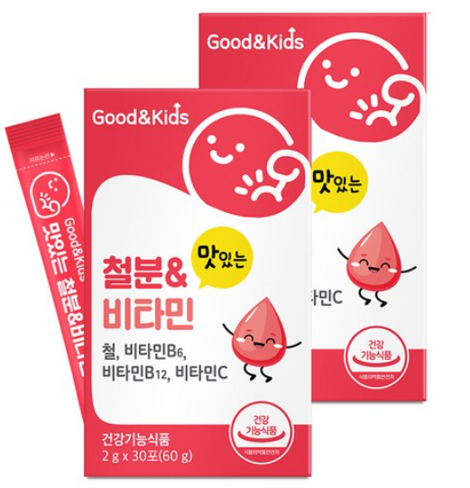 굿앤키즈 어린이 맛있는 철분  비타민 딸기맛 60g, 30p,2개 : 제이미커머스