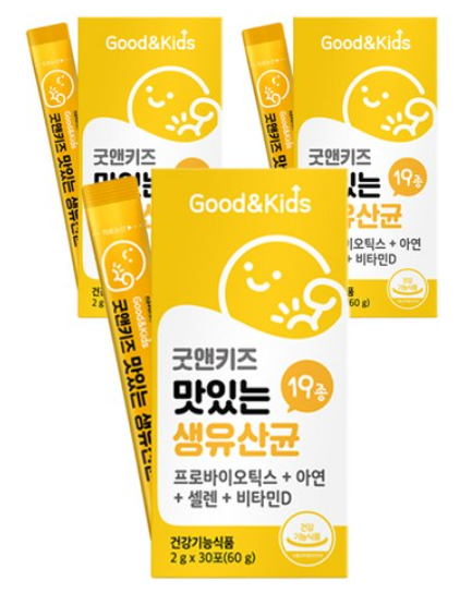 굿앤키즈 맛있는 어린이 생유산균 아연 30포, 60g, 3개 : 제이미커머스