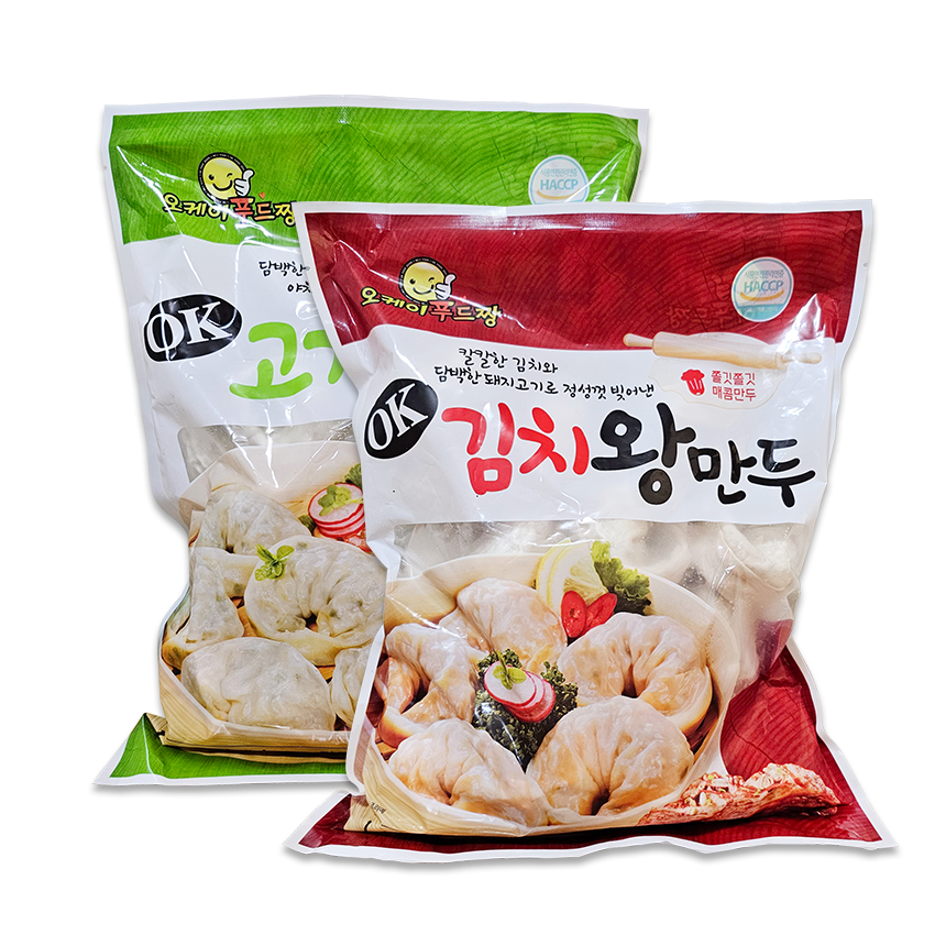 OK고기왕만두1.4kg 1봉 + 김치왕만두1.4kg 1봉 / 쪄먹는 맛있는 찐만두 : 오케이푸드짱