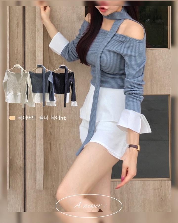 (어뉴얼) 셔츠 레이어드 타이nt 골지 날씬핏 : A newer: