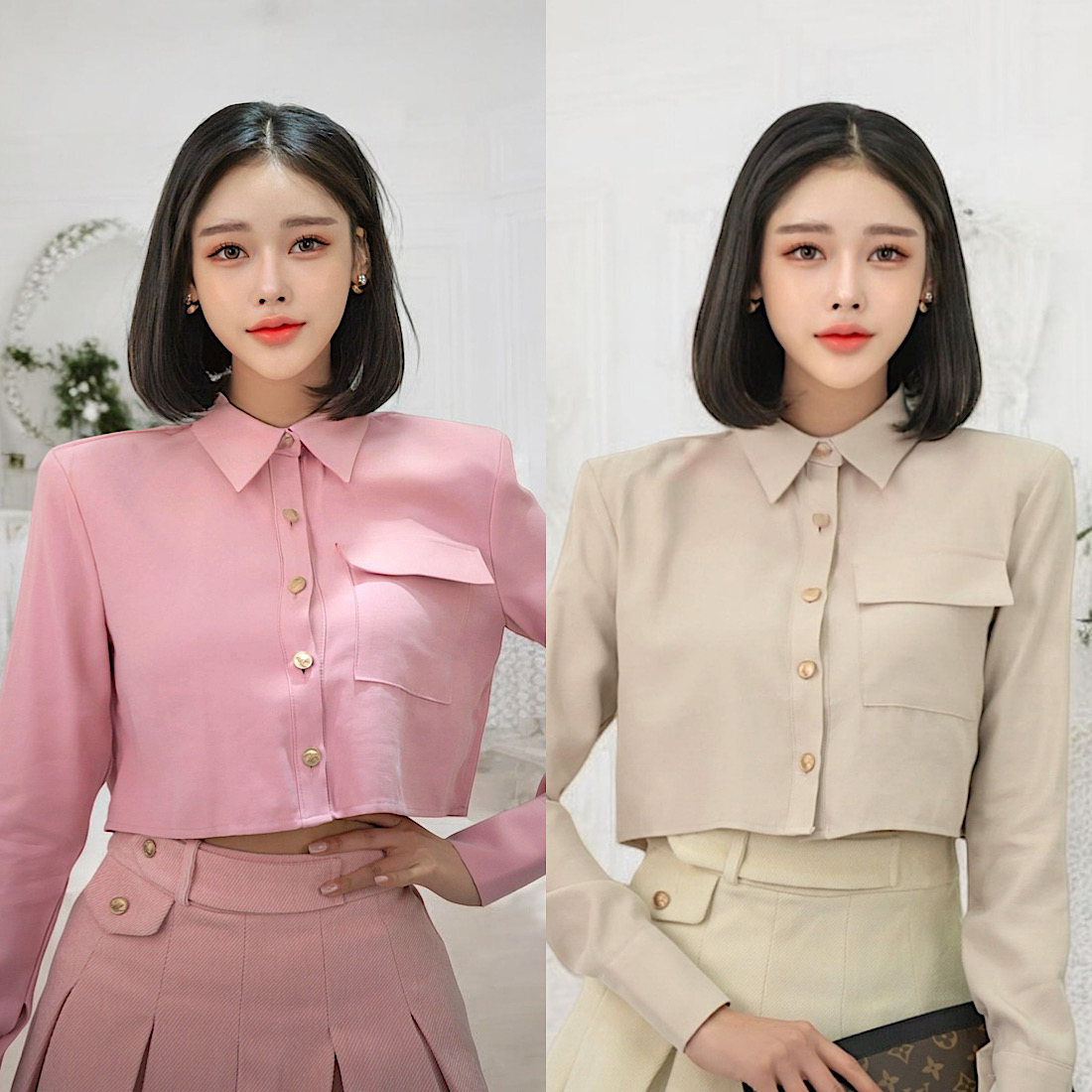 빠리 (보들보들한 소개 단정한 크롭 top 블라우스) 홀복/온걸 : 온 걸