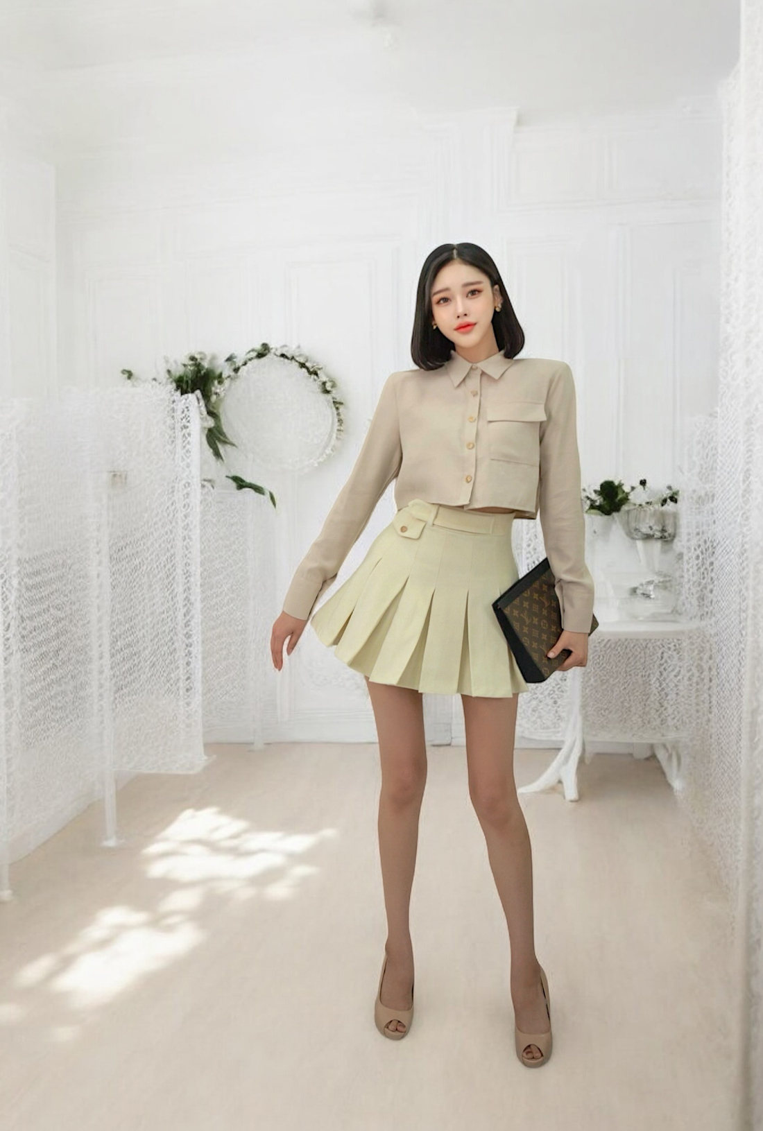 빠리 (보들보들한 소개 단정한 크롭 top 블라우스) 홀복/온걸 : 온 걸