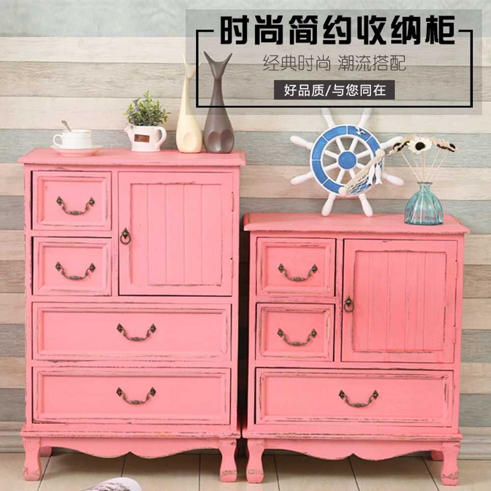 핑크 수납장 컬러 우드 서랍장 다용도 장난감 빈티지 분홍 흰색 서랍3 문1 67cm : 하이플랜3