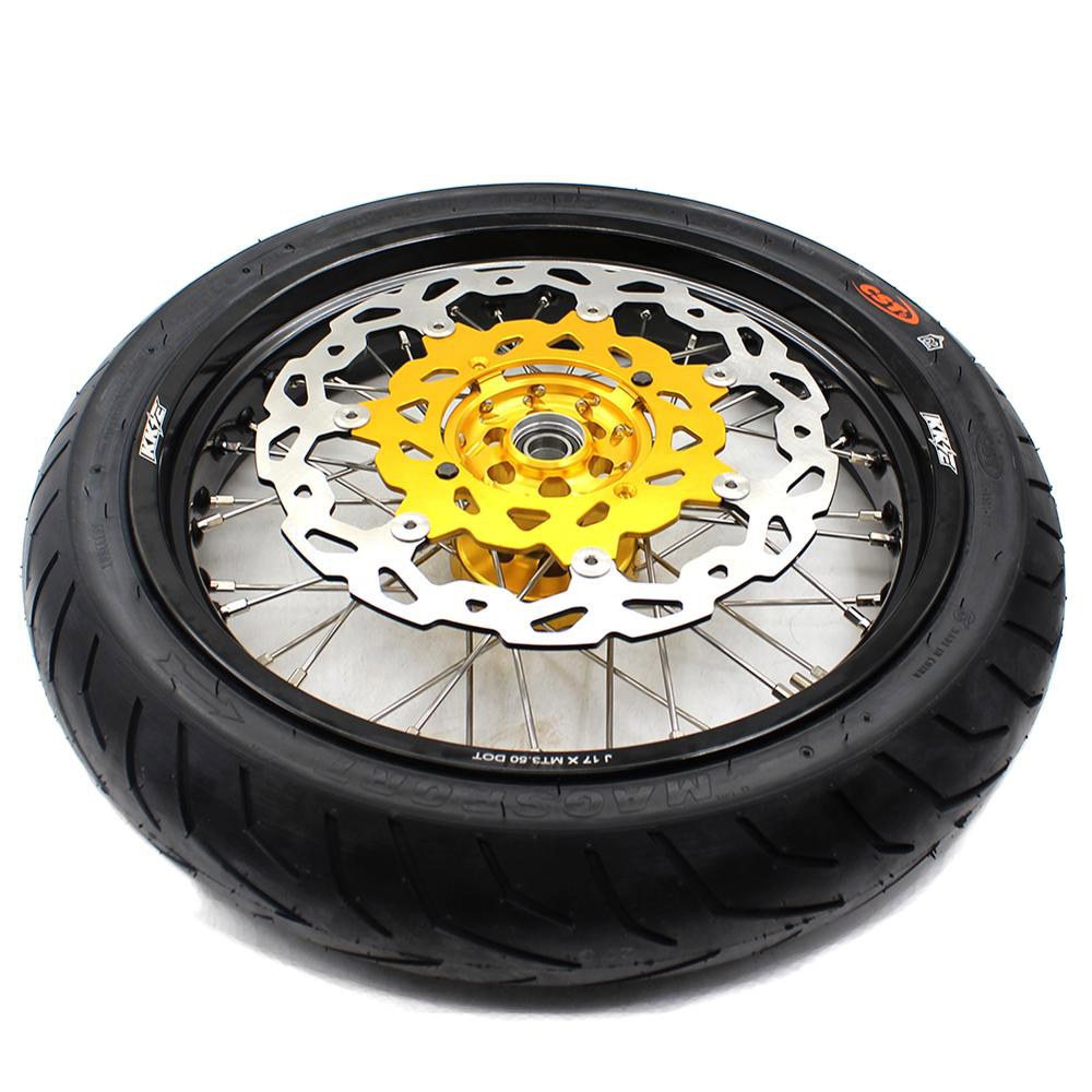 KKE 3.5/4.25 Suzuki RMZ250 용 Supermoto 휠 세트 2007-2021 RMZ450 2005-2021 골드 허브 320MM 디스크 Motard Rims : 자양컴퍼니