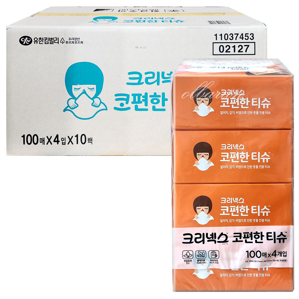 크리넥스 코편한티슈 100매, 40개 : 주식회사 올바른 -올핏
