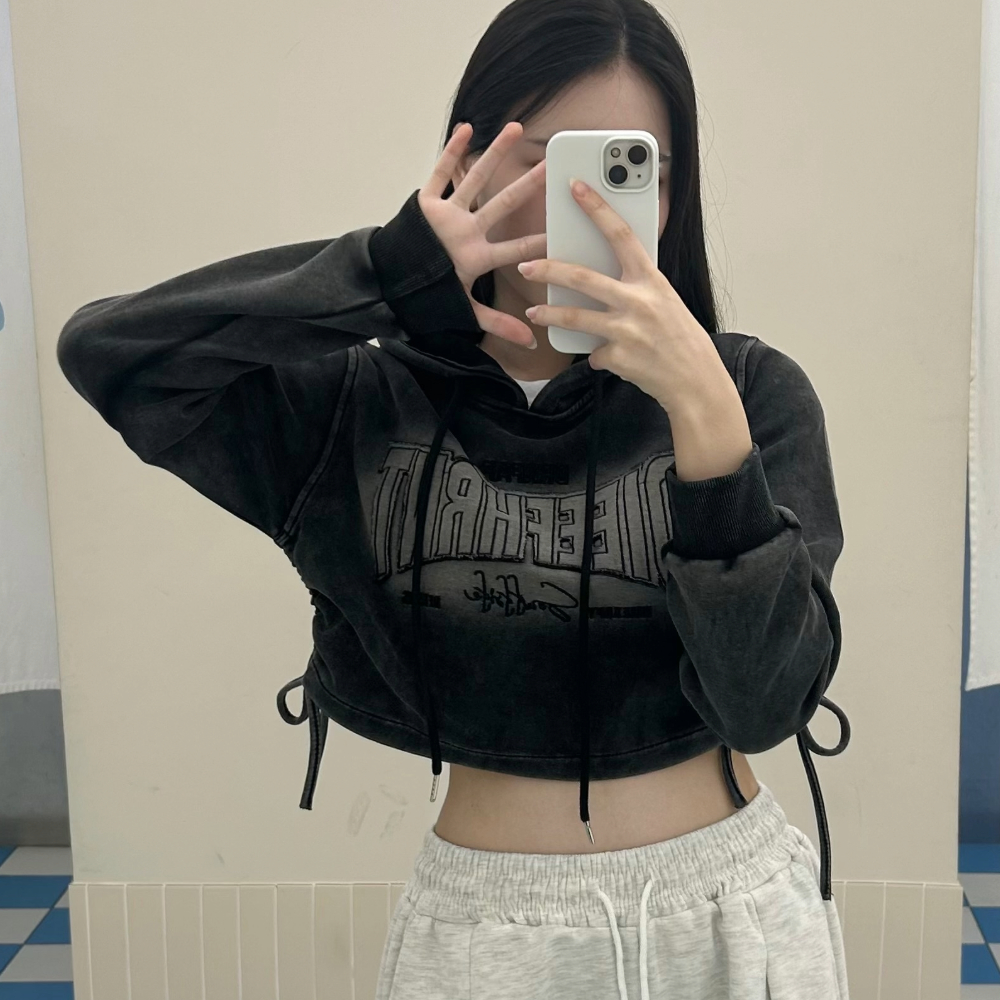 Y2K 크롭 후드 데일리 힙한 후드티 : 델라지니