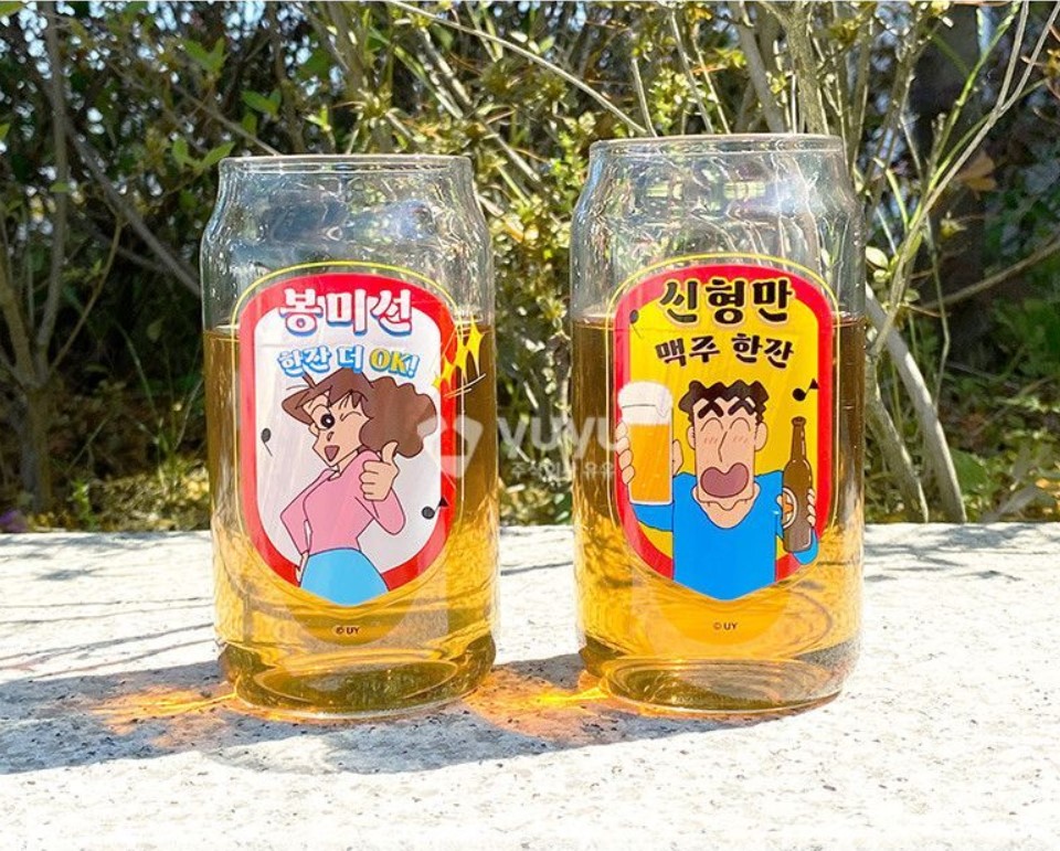 짱구 캐릭터 비어 글라스 유리 컵 잔 하이볼 맥주 주스 에이드 물 음료 호프 컵 잔 2p : 왕부자상회