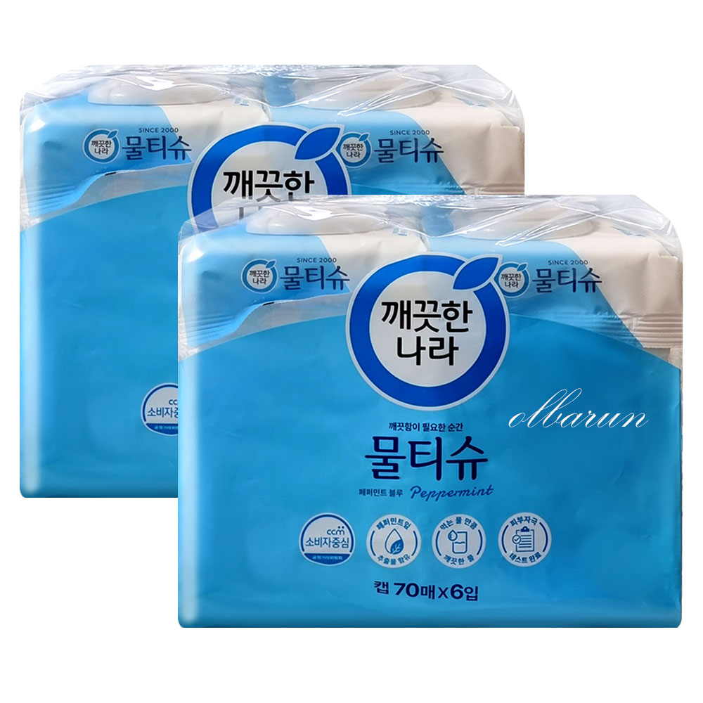 [오늘출발](평일오후4시이전주문) 깨끗한나라 물티슈 (페퍼민트 블루) 캡형 70매, 12개 : 주식회사 올바른 -올핏