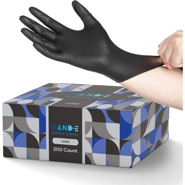 Hand-E Touch 블랙 니트릴 일회용 장갑 - 라텍스 프리 BBQ, 문신, 헤어 다이, 요리, 정비사 장갑 : 집굿즈