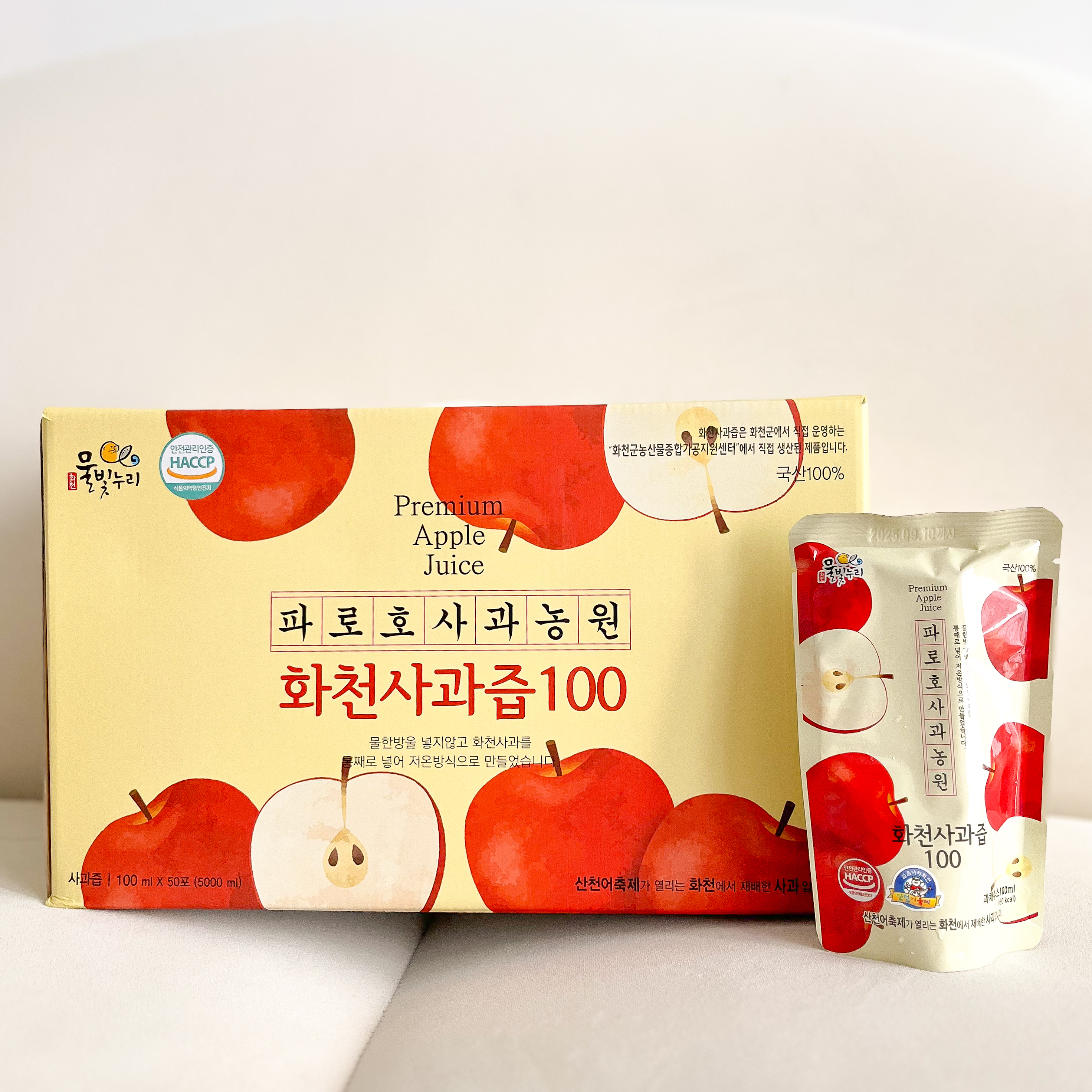 산지직송 사과즙 100% 강원도 화천 파로호사과농원 / 100ml x 50포 : 파로호사과농원